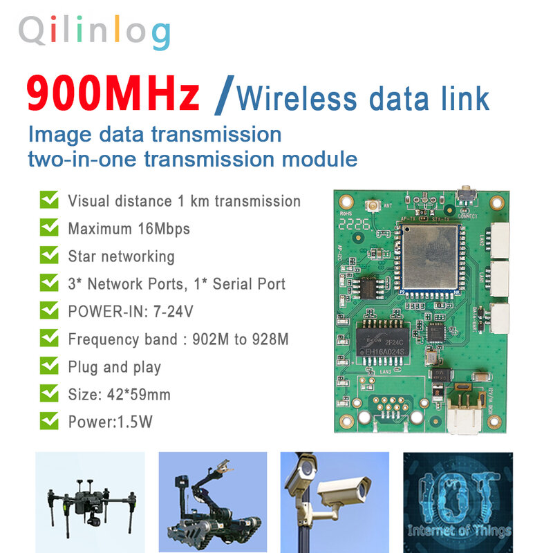 Module de transmission de données d'image sans fil deux en un, pont réseau Halow sans fil, distance de transmission de 1 km pour caméra IP