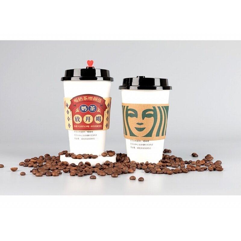 Prodotto personalizzato logo personalizzato stampato tazza di carta ventaglio spazi vuoti manicotto della tazza di caffè in carta Kraft