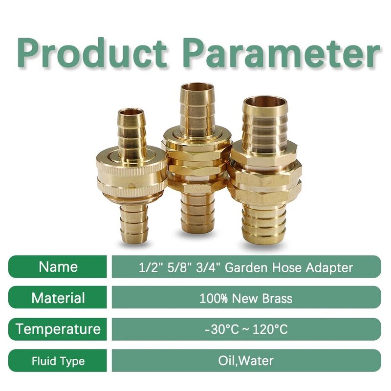 1/2" 5/8" 3/4" Brass Barb Hose Adapter Garden Watering Accessories Quick Connector Connect Repair Irrigation Pipe Fitting