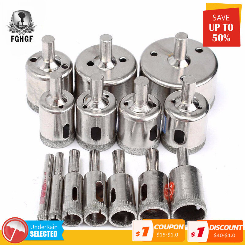  15Pcs/Set 6mm-50mm Diamond Coated Hole Saw Tile Drill Bits For Ceramic Glass Porcelain Marble Drilling Bit