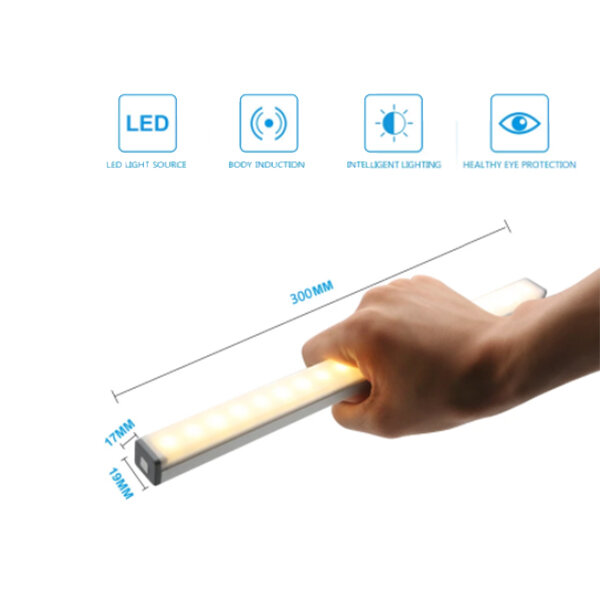 Veilleuse LED avec détecteur de mouvement sans fil, aste par USB, lampe de nuit pour armoire de cuisine, lampe de garde-robe, 30cm