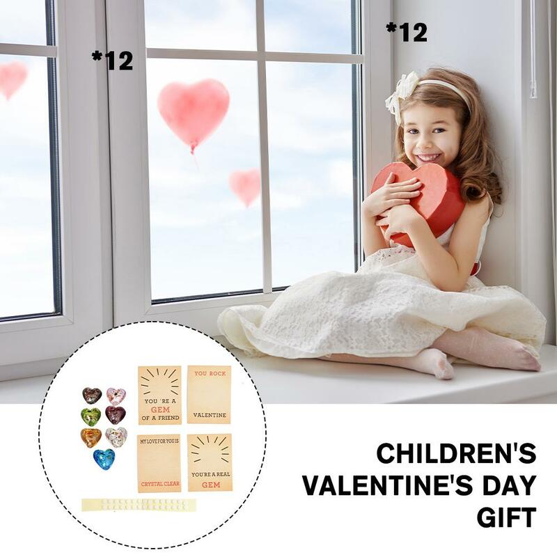 Valentinstag Geschenke 24er Pack Valentinstag Karten Herzform Kristalle Geschenke für Kinder-Valentinstag Geschenk Austausch k5l0