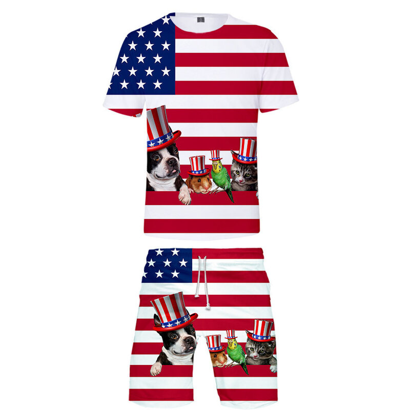 3 To 14 Years Kids Suit USA Flag 3D Printed Boys Girls T-shirt and Shorts American Stars Stripes Tshirt Streetwear Costume Set