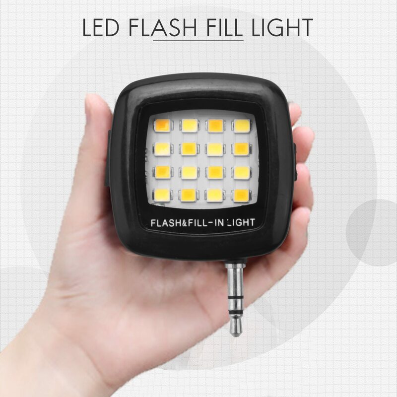 3.5mm Smart Selfie 16 LED Camera Flash Fill Light For Mobile Phone Black
