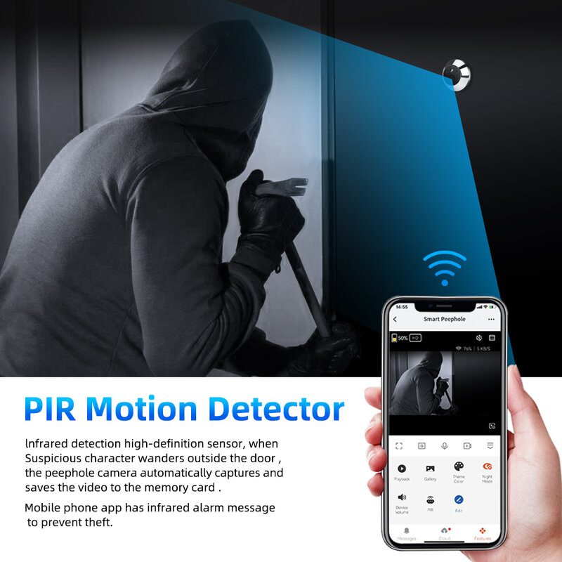 Elecpow Smart Tuya 1080P WiFi Video Doorbell Eye Peephole Camera 4.3Inch PIR Motion Detection Alexa Google Digital Door Viewer