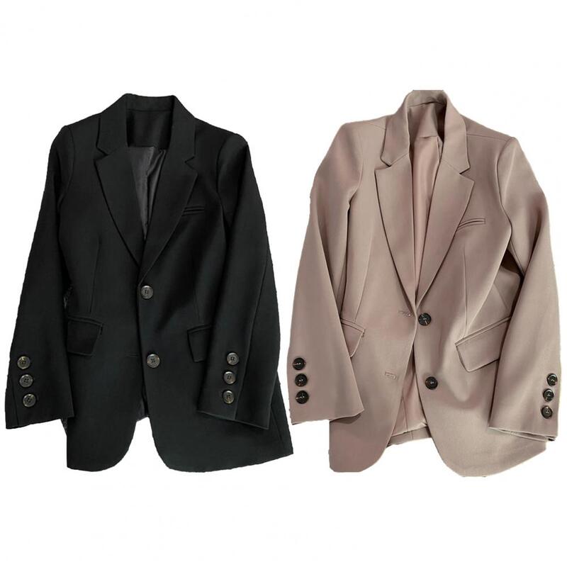여성용 긴팔 정장 재킷, 세련된 작업복, 싱글 브레스트 정장 재킷, 라펠, 긴팔 플랩 포켓, 용수철