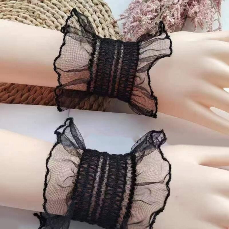 Manset elastis wanita lengan palsu renda yang dapat dilepas untuk dekorasi rok sweter