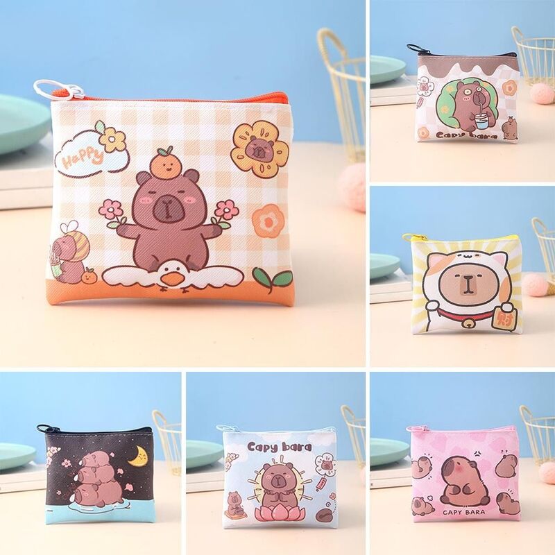 Cartoon Anime Capybara Coin Purse New Waterproof Clutch PU Wallet Key Card Holder Mini Coin Bag