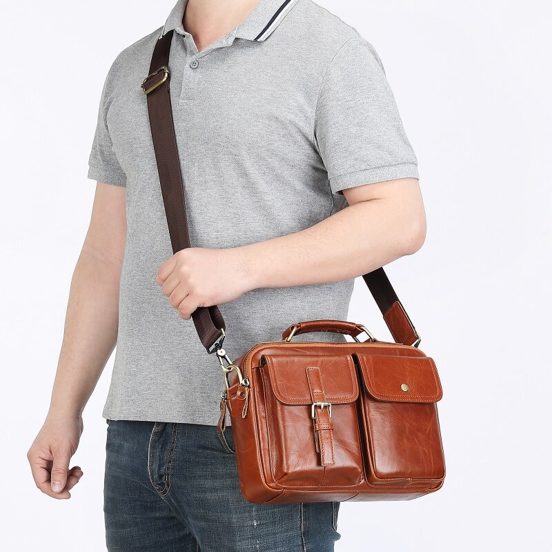 New Men Cow Leather Briefcase Men's Large Messenger Bag Vintage Document Should Bag Office Handbag For Men Attache Case Male Bag