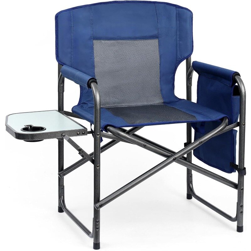 Cadeiras de campismo pesado com mesa lateral, Cadeiras de diretores para adultos, Cadeiras de gramado com bolsos laterais