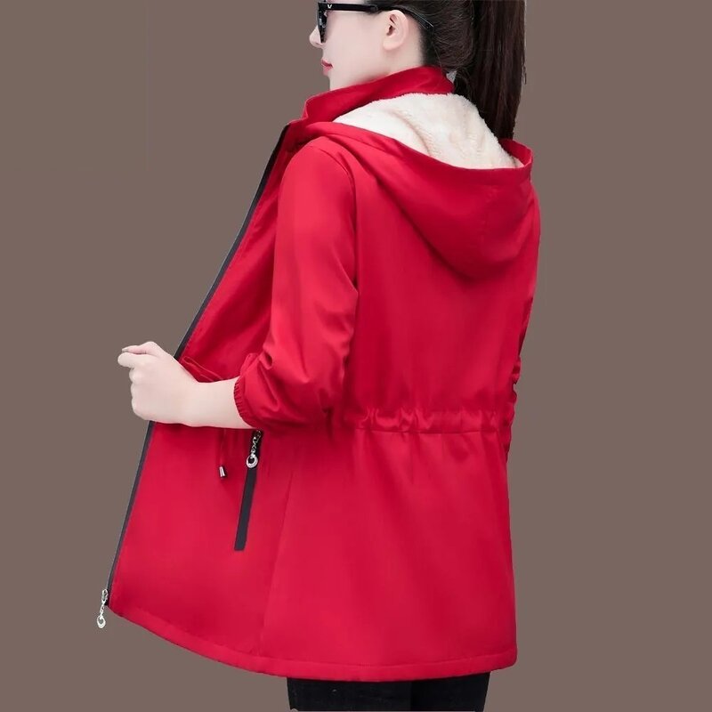 Blusão de veludo quente feminino, casaco com capuz médio longo, tops femininos coreanos, casacos finos, 5XL, outono, inverno, novo, 2022