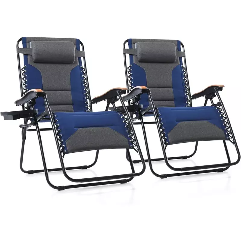 Krzesło z grawitacyjnym oparciem, 30-calowy fotel antygrawitacyjny z uchwytem na kubek, zestaw 2, podtrzymujący 400 funtów (kciuk niebieski)