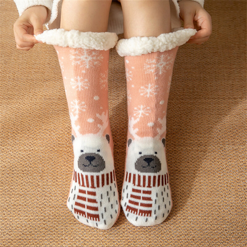 Natal meias fuzzy grip womens floor sock macio sapatos femininos casa interior presentes de natal silicone não deslizamento piso chinelo meia