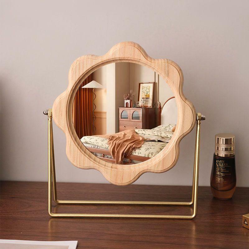 Miroir de maquillage en bois vintage pour dames, miroir de courtoisie haute définition, outil de maquillage rotatif, cadeau de bureau simple