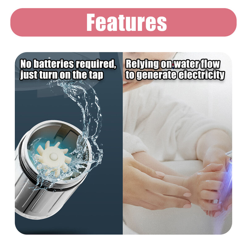 LED Water Faucet Stream Light Kitchen Bathroom Shower Tap Faucet Nozzle Head 7 Color Change Temperature Sensor Light Faucet Led