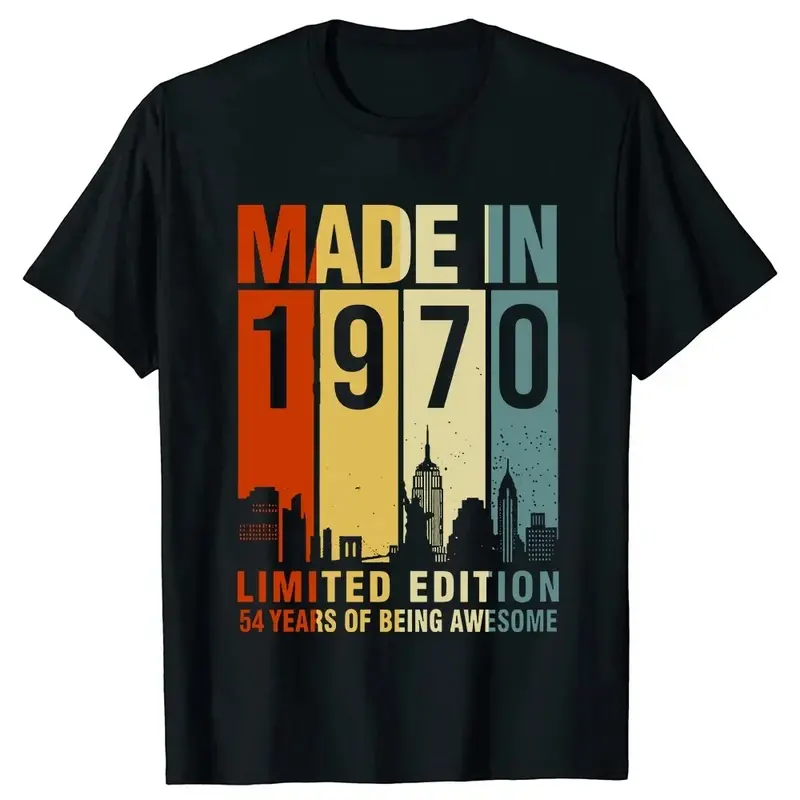 T-shirt de manga curta com presente gráfico de aniversário, camisa retrô vintage, 54 anos Nascida em 1970, 54 anos, verão, 42853
