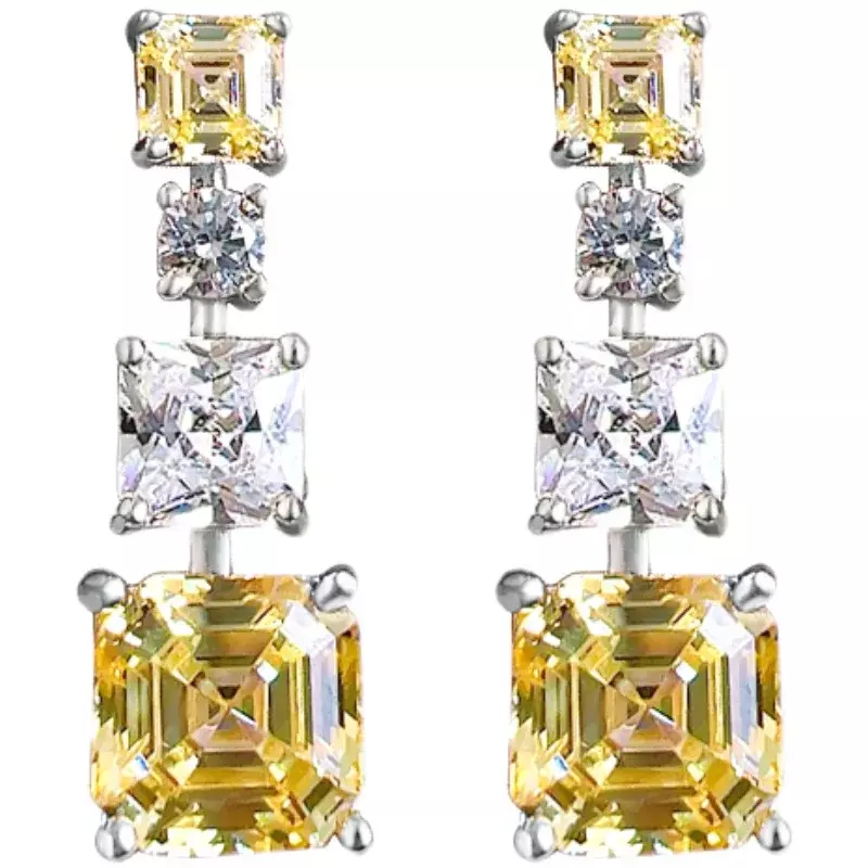 Wunsch modische Sterling Silber Temperament vielseitige gelbe Diamant Ohrringe Ohrringe mit hohen Kohlenstoff Diamanten eingelegt