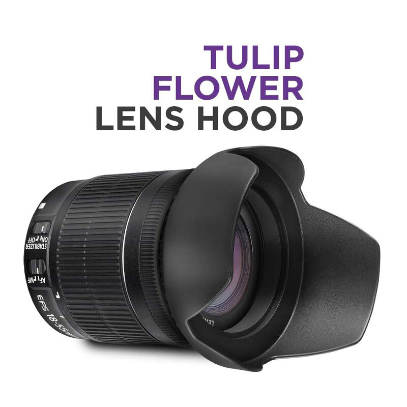 Capucha de lente de flor de tulipán de 58MM para Canon EOS 77D 80D 90D Rebel T8i T7 T7i T6 T6i SL2 SL3 DSLR CÁMARA DE EF-S 18-55mm f/3,5-5,6 is