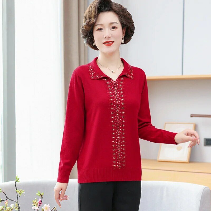2024 New Middle-aged Mother's Sweater Women's Pullovers  Spring Autumn Casual Elegant Cashmere Sweater Knitwear Female