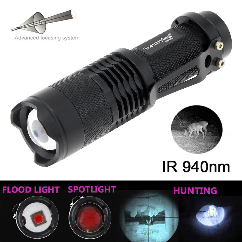 LED Tactical IR Flashlight 1000 Lumen Zoomable Focus 940nm 850nm Torch Infrared Light Hunting Torches Night Vision For Camping