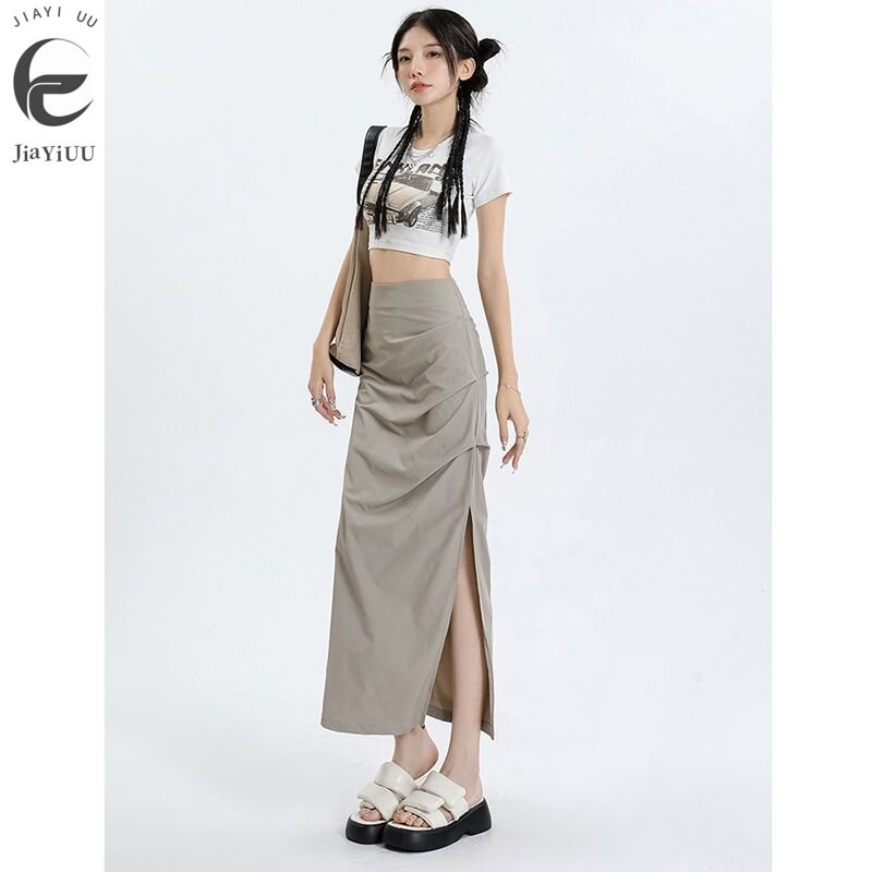 2024 estate Versatile piegato Split Workwear Little Spicy Girl INS Design Sense Slim Fit e Slim Wrap Hip Skirt