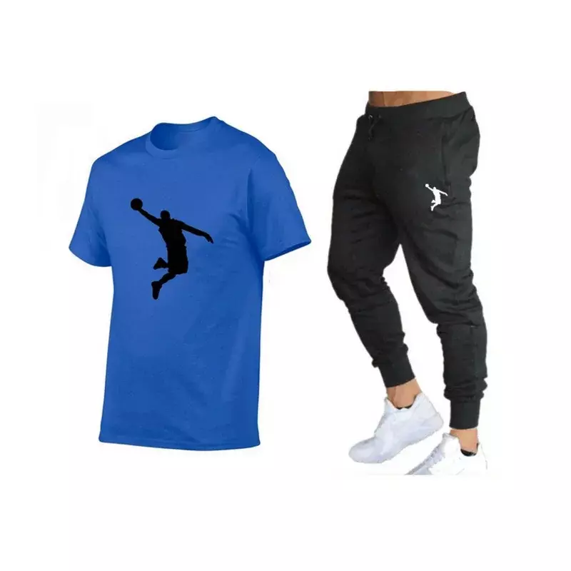 T-shirt e calça de jogging fitness masculina, marca lazer, roupa esportiva, moda verão, best-seller, 2022