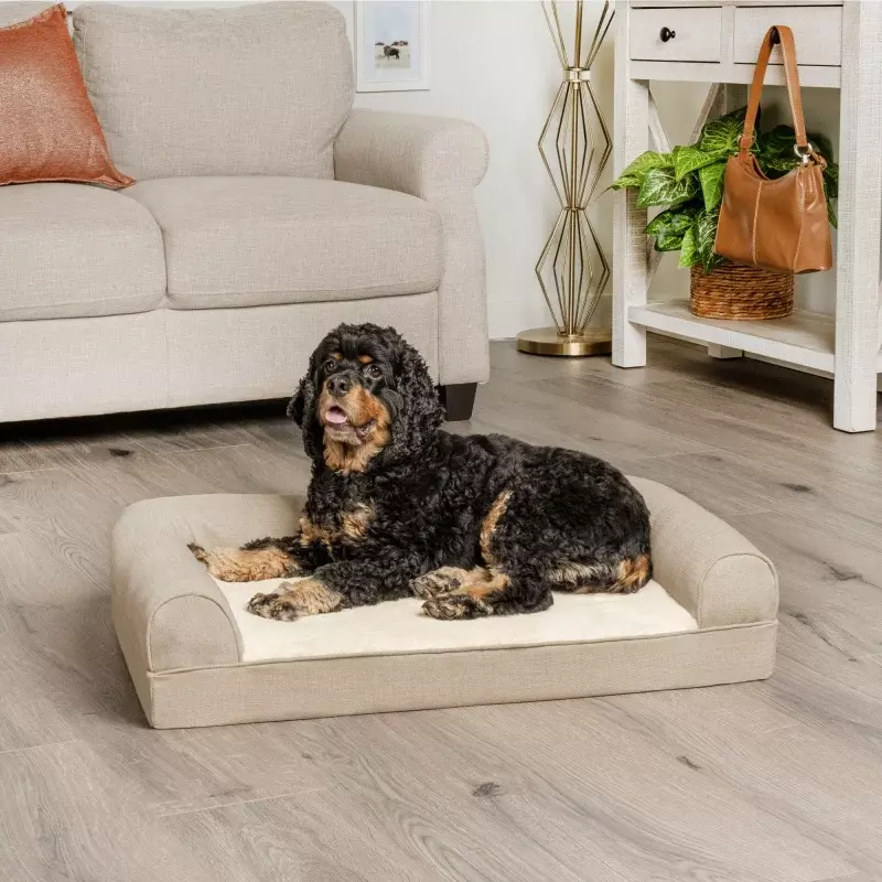 Furohaven produkty dla zwierzaka domowego średnio pluszowa i wydajna pościel ortopedyczna Sofa łóżko dla psa, len