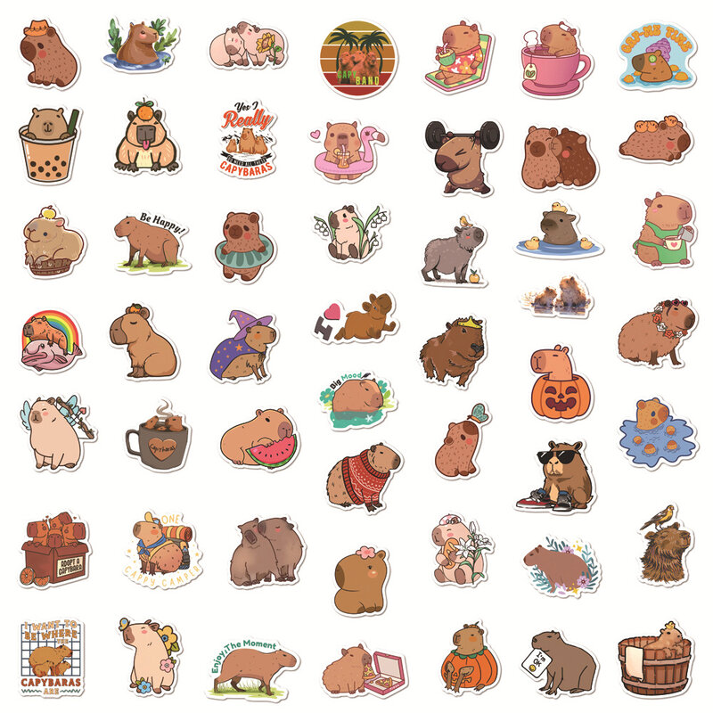 Capybara ملصقات الكرتون الكتابة على الجدران ، الديكور الجمالي ، لتقوم بها بنفسك ، كمبيوتر محمول ، الثلاجة ، دفتر الملاحظات ، القرطاسية ، ألعاب الاطفال ، لطيف ، 10 قطعة ، 30 قطعة ، 50 قطعة