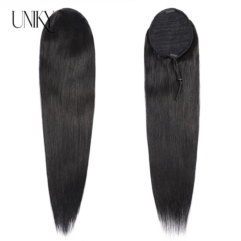 Extensiones de cabello humano con Clip para mujer, coleta recta de Color Natural con cordón, 10-26 pulgadas, 100 gramos, 1 pieza