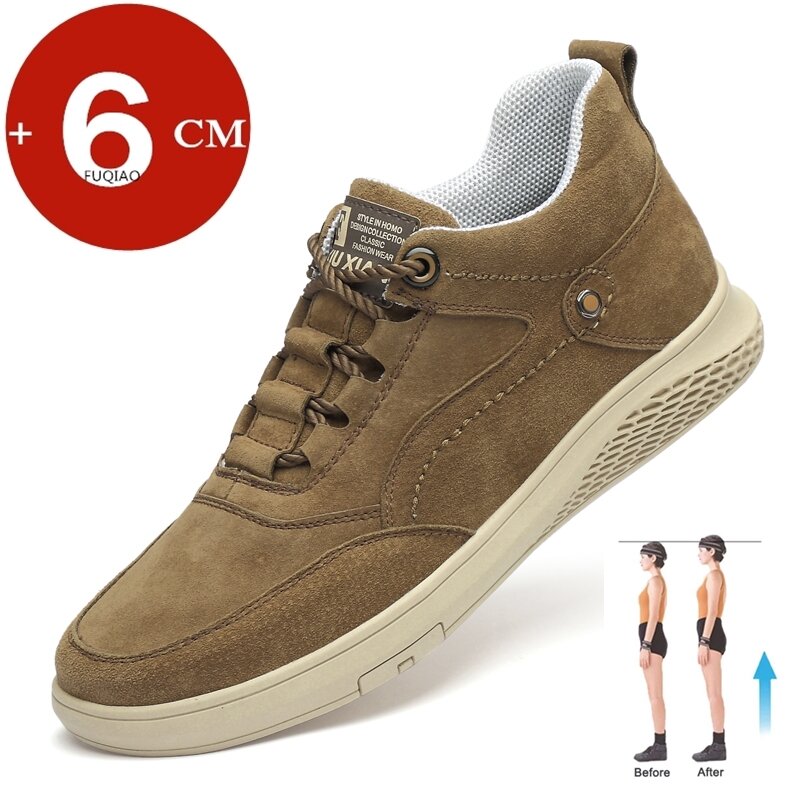Man Elevator Shoes Genuine Leather Lift Sneakers Fashion Men's Sports Chunky Hidden Heels Height Increase Insole 6CM Men Shoes