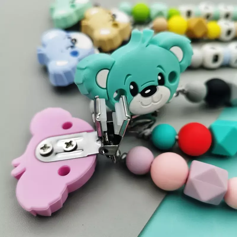 Custom English Russian Silicone Letter Name Baby Bear Silicone Beads Pendant Pacifier Clips Chains Teether Baby Kawaii Toy Gifts