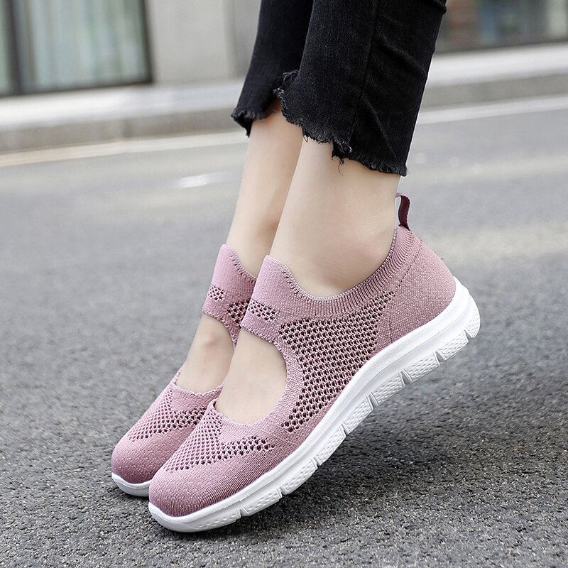STRONGSHEN Summer Women Flat Vulcanized Shoes Light Slip on Mesh Breathable Casual Shoes Ladies Loafers 35-43 Zapatillas Mujer