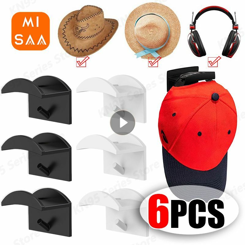 野球帽、帽子ホルダー、カジュアルハットストレージ用の粘着性ウォールマウントフック、無料のペースト、ポータブルドアハンガー、クローゼット、2個、4個、6個