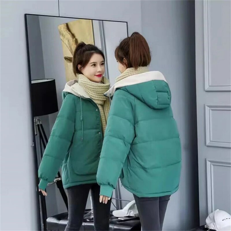 여성용 따뜻한 두꺼운 면 코트, 한국 플러스 사이즈 루즈 빵 재킷, 후드 기본 코트, 겨울 아우터, 2024 신상