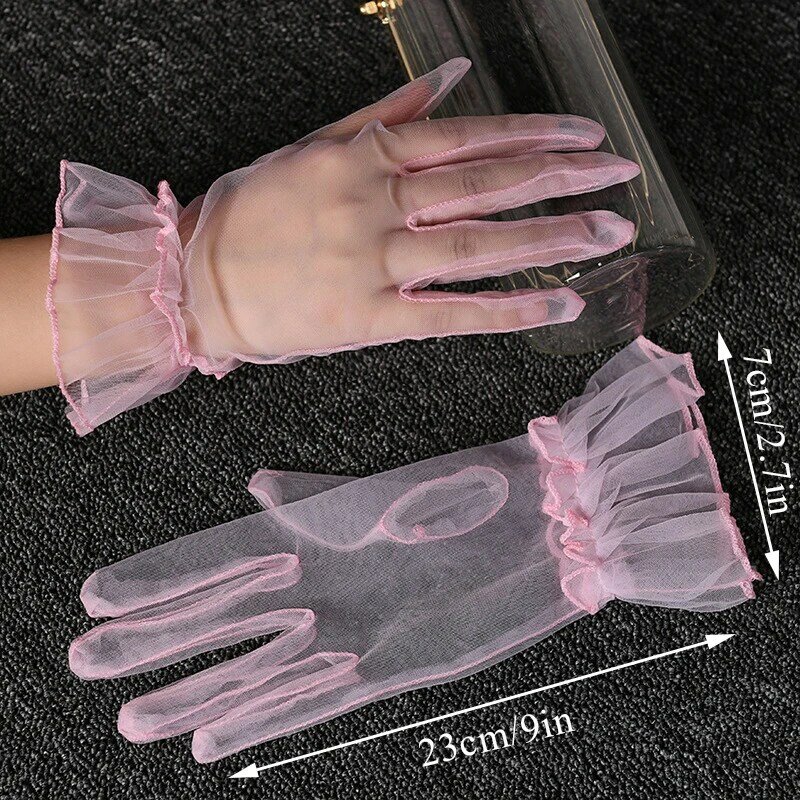Women Short Tulle Gloves Summer Sexy Lace Mittens Tulle Full Finger Gloves Stretchy Transparent Mitten Wedding Bridal Gloves