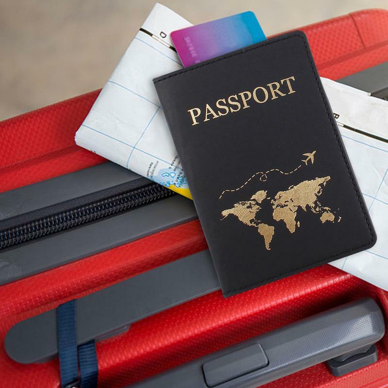 Funda de cuero PU con mapa para pasaporte, tarjetero, billetera de moda, accesorios de viaje ligeros para vuelo para mujeres y hombres, 1 piezas