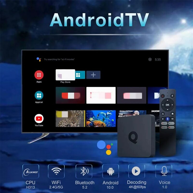 ТВ-приставка Woopker ATV Q1, Android 10, Allwinner H313, 2 + 16 Гб, поддержка Google Voice