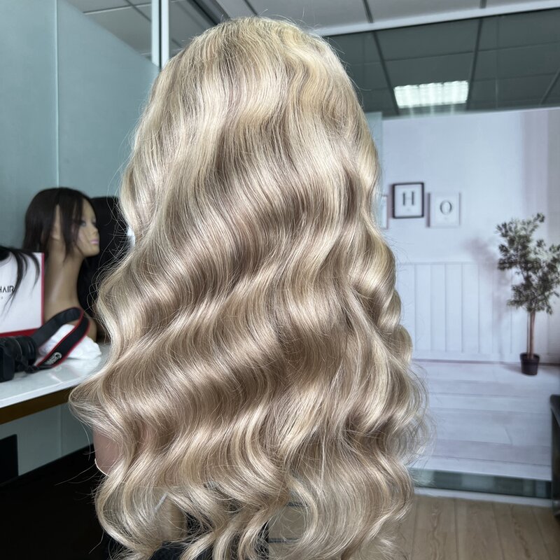 Sophia-Perruque Lace Front Wig sans colle naturelle, cheveux lisses, reflets blonds # P18/613, 13x4, 13x6, 180% de densité, pour femmes