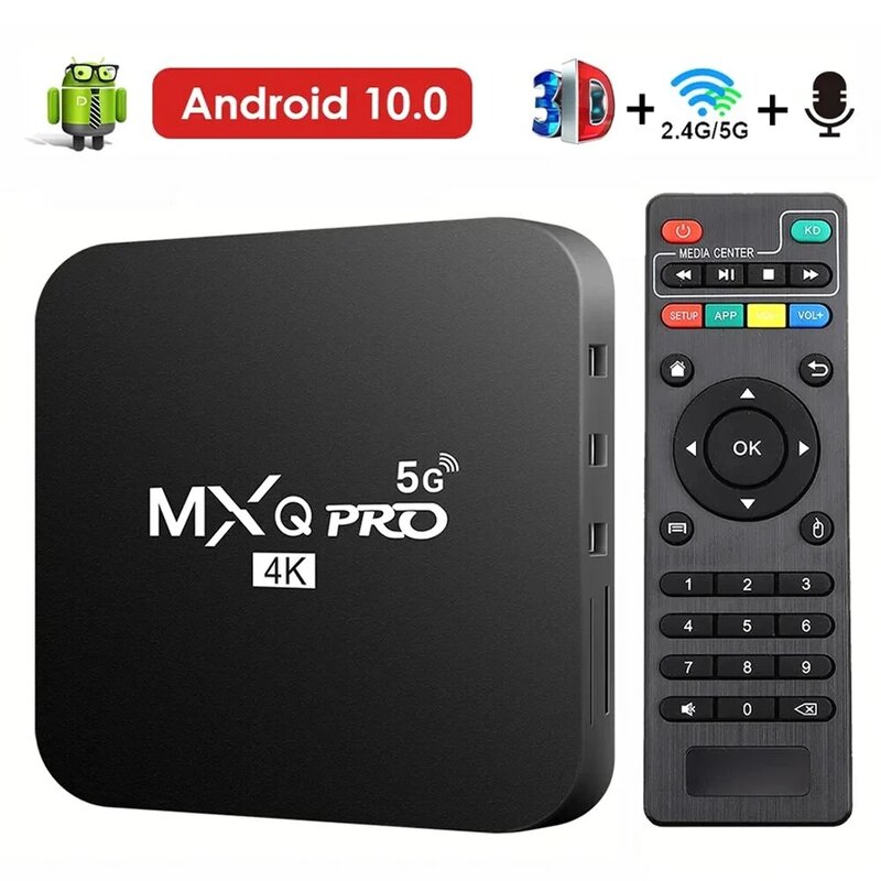 ใหม่กล่องสมาร์ททีวี MXQ-PRO 4K HD แอนดรอยด์10.0 2.4/5G dual-WIFI เครื่องเล่นวิดีโอ3D กล่องรับสัญญาณทีวีโฮมเธียเตอร์