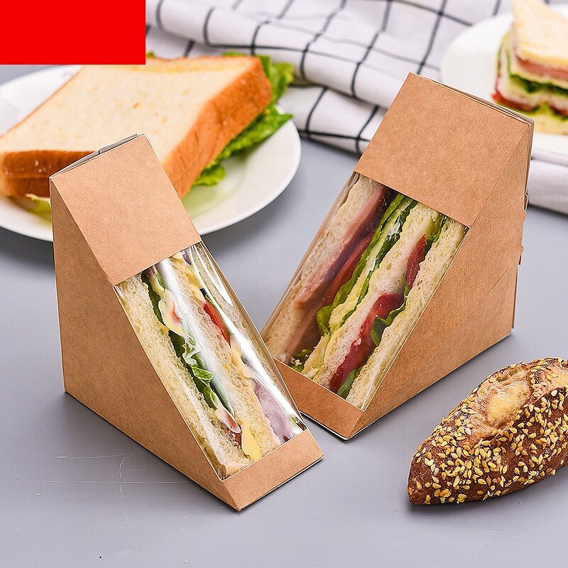 Op Maat Gemaakte Productcustom Ontwerp Kraftpapier Wigvormige Sandwich Doos Met Venster