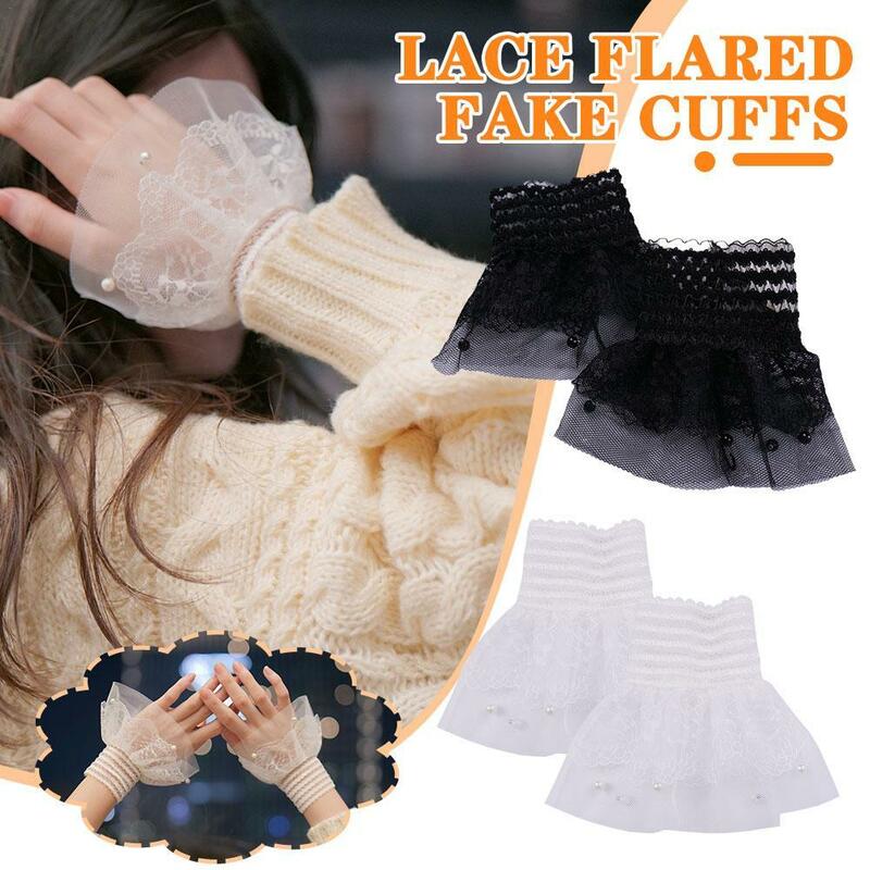 1Pair Detachable Cuffs Lace Mesh Fake Flared Sleeves Ruffles Elbow Sleeve Cuff Fake Sleeve Wristband Decorative Accessory