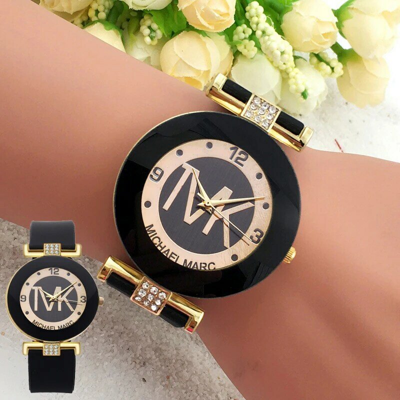 TVK-reloj de cuarzo de sílice para mujer, cronógrafo de pulsera, color negro, a la moda, para regalo
