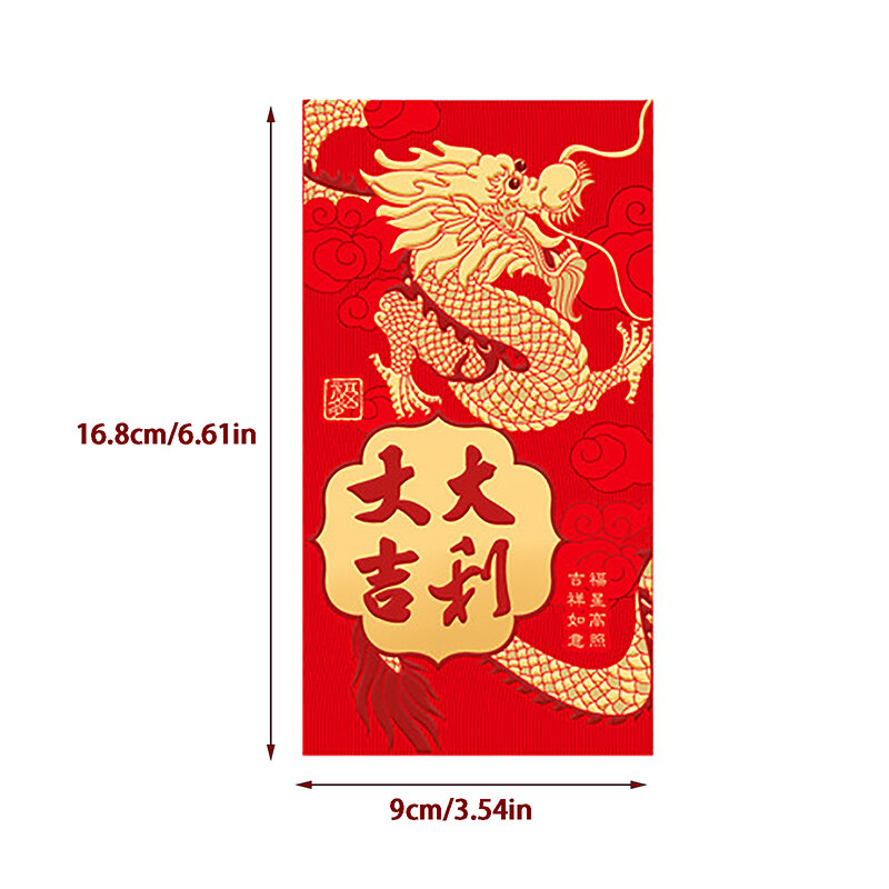 6 шт., красный конверт с китайским драконом, 2024