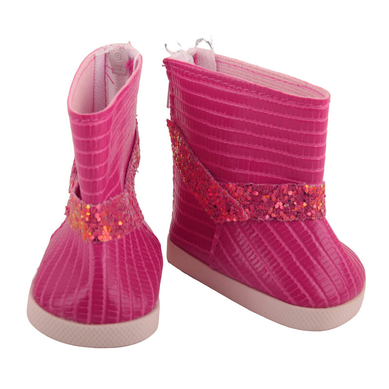 Botas de boneca de couro rosa, sapatos jeans, sapatilhas para boneca americana e bebê, acessórios para meninas, 7cm, 18 Polegada, 43cm, brinquedos, acessórios