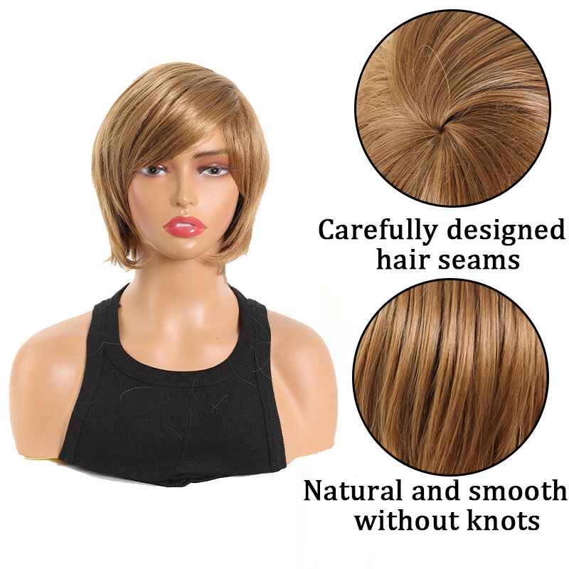 Wig sintetis wanita, wig pendek warna campur dengan penampilan alami tahan panas gaya klasik cocok untuk penggunaan sehari-hari