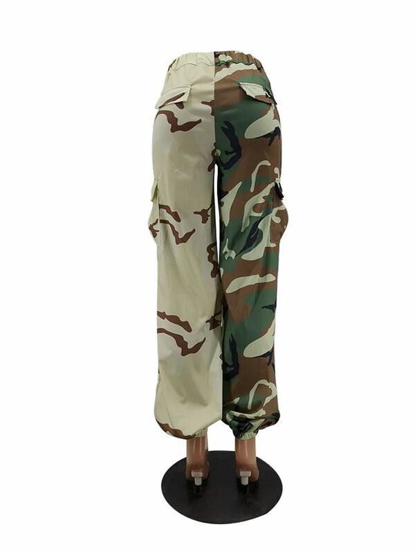 LW Colorblock Loose Pants High Waist Camo Multicolor Cargo Pants Street Casual Side Pockets Camouflage Women's Streetwears