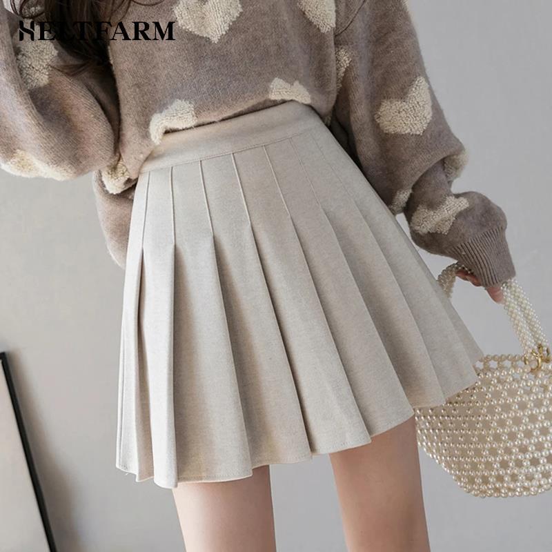 Women's New A-line Skirt High Waist Autumn And Winter College Style Tweed Pleated Umbrella Skirt