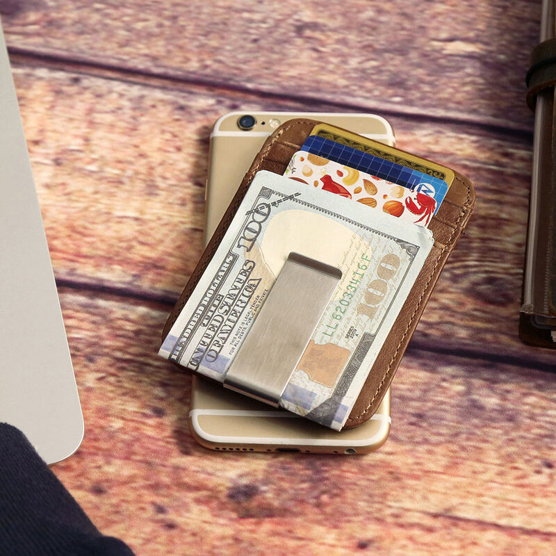 Anti-Theft แม่เหล็ก RFID ด้านหน้ากระเป๋าสตางค์บางบัตรเครดิตหนังแท้ Retro Slim กระเป๋าสตางค์ปัจจุบันของขวัญ