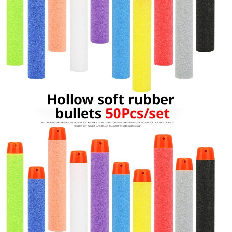 50pcs 7.2cm 8 Colors Random Hollow Head Soft Bullet Foam Soft Head Bullet Universal EVA Elite Bullets Soft Bullet