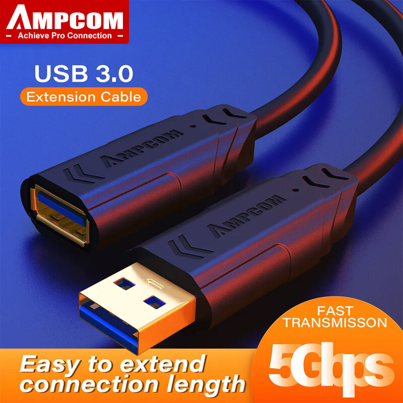 AMPCOM-Cable de extensión USB 3,0 para teclado, ratón, adaptador macho A hembra